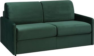 Vente-Unique Sof&aacute; cama de 4 plazas tipo italiano de terciopelo CALIFE - Verde pino - Somier de l&aacute;minas de 160 cm - Colch&oacute;n de 14 cm