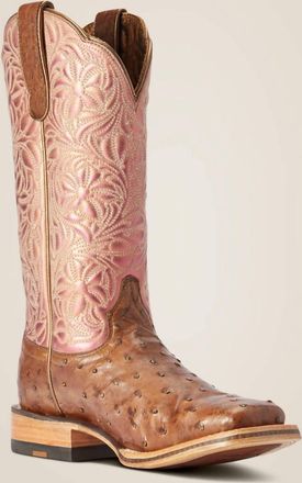 Ariat Womens Donatella Full Quill Ostrich Western Boot In Distressed Chocolate