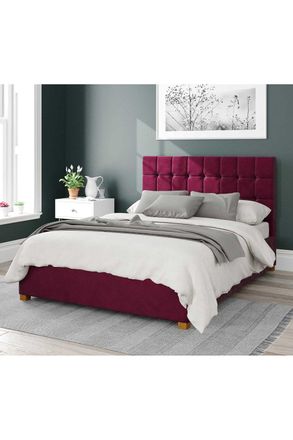 Aspire Home Accents Sinatra Upholstered Ottoman Storage Bed, Plush Velvet Fabric in Wine | Size: Single