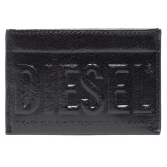 Diesel Eenvoudige 3D-logo lederen kaarthouder (Zwart)