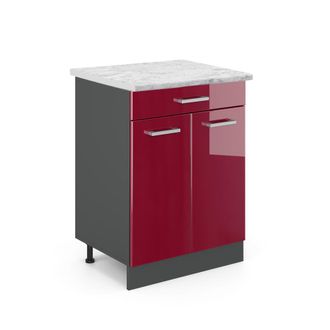 Vicco Mobiletto Base Per Cucina R-line, Rosso Bordeaux Lucido, 80 Cm Pl Marmo