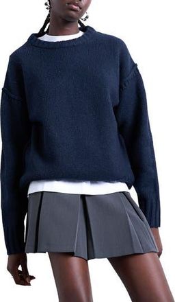 Topshop Exposed Seam Relaxed Fit Sweater in Navy at Nordstrom Rack, Size X-Small