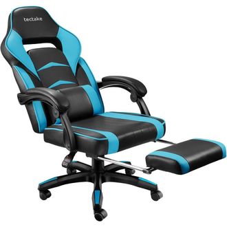 TecTake Gaming Chair Comodo - Ergonomic Shape, Footrest, Adjustable Backrest in Bright Blue