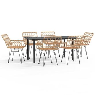 Berkfield Home 7 Piece Garden Dining Set Poly Rattan in Brown