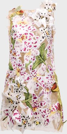 Oscar De La Renta Orchid Threadwork Mini Shift Dress
