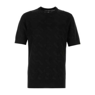 Dolce & Gabbana Round-neck Knitwear, male, Black, Size: M Round-neck Silk Sweater