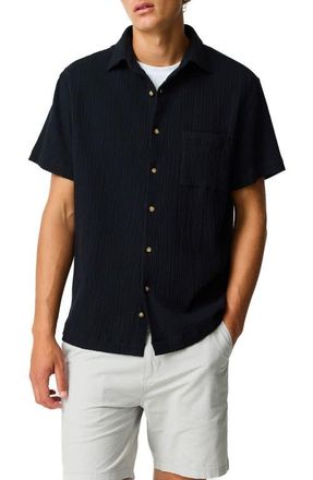 Rodd & Gunn Adams Flat Weekend Fit Short Sleeve Stretch Seersucker Button-Up Shirt in Onyx at Nordstrom, Size Xxx-Large