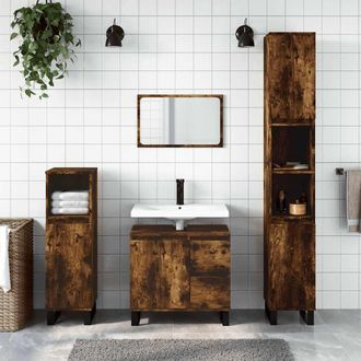 vidaXL Armario De Ba&ntilde;o Madera Contrachapada Roble Ahumado 65x33x60 Cm Vidaxl