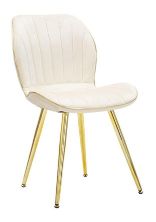 Mauro Ferretti Silla de terciopelo crema con patas doradas 46x58x77 cm