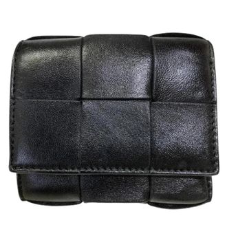 Bottega Veneta Pre-owned Maxi Intrecciato Cassette Leather Trifold Wallet - Dames - Vintage Accessoires - Zwart - ONE Size - Leer - Vintage