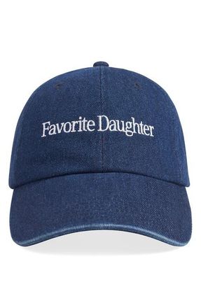 Favorite Daughter Classic Logo Cotton Denim Baseball Cap in Dark Wash at Nordstrom