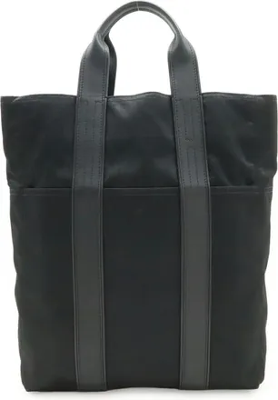Herm&egrave;s Acapulco Black Toile Chevron Leather Handbag Tote Bag (Pre-Owned)