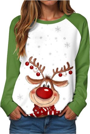 Generic Christmas Sweatshirts for Women Uk Xmas Casual Long Sleeve Shirts Tops Christmas reindeer snowman Patchwork Womens Sweatshirts Loose Fit Xmas Jumpers 