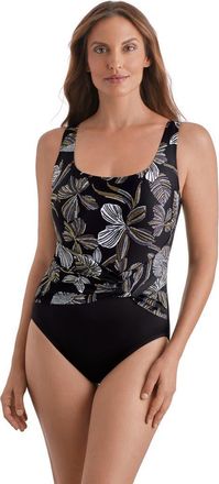 Longitude Twist Pull Sash Tank Long Torso One-Piece Swimsuit in Gilded Garden at Nordstrom, Size 22