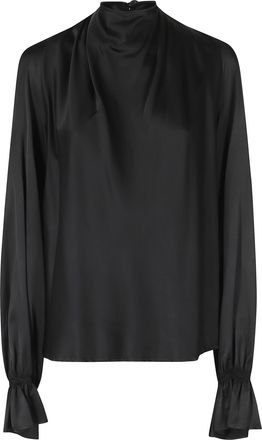 Raquel Diniz Black Moona LS Draped Waterfall Viscose Blouse