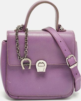 Aigner Genoveva Purple Leather Flap Top Handle Bag