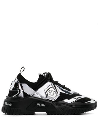 Philipp Plein metallic-effect low-top sneakers - unisex - Fabric/Rubber/Rubber/Fabric - 44 - Black