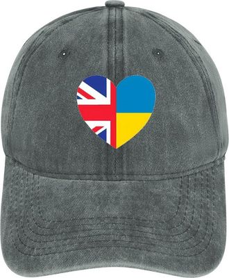 Generic UK Ukraine Flag Heart Vintage Baseball Cap for Men Cotton Denim Dad Hat Washable Breathable Headwear