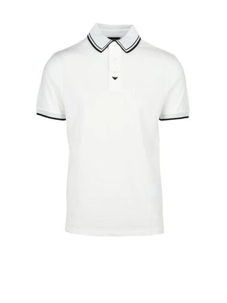 Emporio Armani White Striped Cotton Polo Shirt