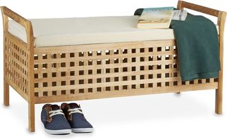 Relaxdays Cassapanca Contenitore, Panca In Legno, Cuscino, Camera Da Letto, Ingresso, Porta Giochi, Naturale Bianco - Relaxdays