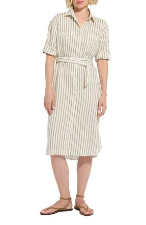 Lyss&eacute; Juniper Stripe Belted Linen Shirtdress in Olive Grove Stripe at Nordstrom, Size X-Small