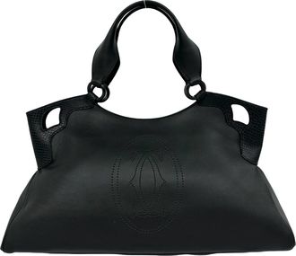Cartier Black Leather Boston Bag Handbag Tote Bag (Pre-Owned)