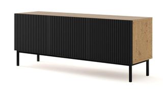 AKL FURNITURE Mueble para TV efecto madera Crema y Negro LED