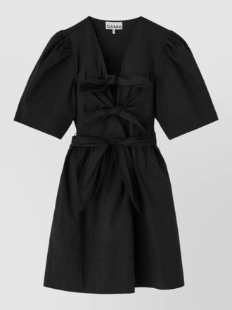 Ganni organic cotton v-neck short-sleeve belted mini dress