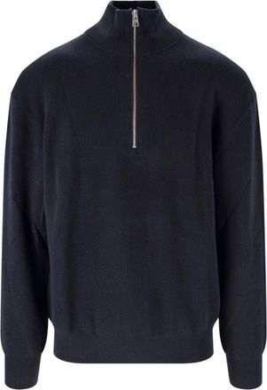 Closed Dark Blue Cotton Blend Knit Pullover With Half-Zip Closure