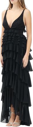 Elisabetta Franchi Black Polyester Ruffled Voile Dress