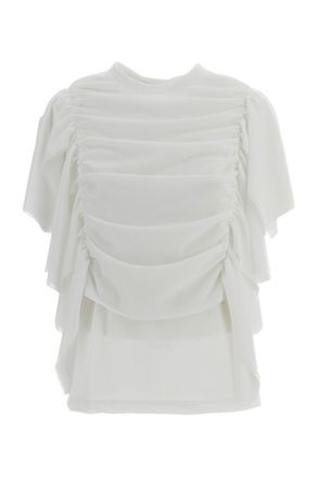 Comme Des Gar&ccedil;ons White Fluid Draped Short-Sleeve Top