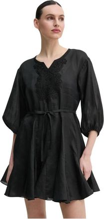 Isabelle Blanche Is 25Ss.a 086.T019 Jurk - Dames - Korte kleedjes - Zwart - S - Linnen - Kleedjes