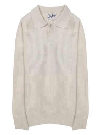 MC2 Saint Barth Black Ribbed Knit Wool Polo Shirt
