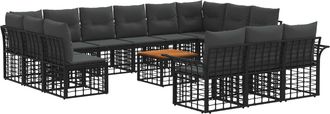 vidaXL Conjunto De Sof&aacute;s De Exterior 14 Uds. Negro Y Gris Oscuro Vidaxl