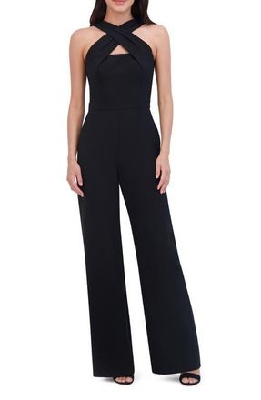 Vince Camuto Signature Cross Neck Jumpsuit in Black at Nordstrom, Size 10
