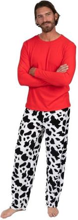 Leveret Mens Cotton Top & Fleece Pants Printed Matching Family Holiday Pajama Set in Cow at Nordstrom, Size Xx-Large