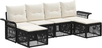 vidaXL Conjunto De Sof&aacute;s De Jard&iacute;n 6 Uds. Negro Rat&aacute;n Sint&eacute;tico Vidaxl