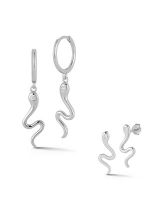 Glaze Jewelry Rhodium Plated Cz Snake Earrings