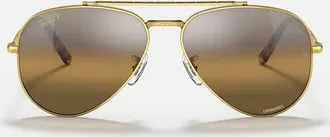 Ray-Ban New - Occhiali da sole aviatore pilot color oro con lenti a specchio marroni polarizzate