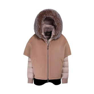 Moorer Veelzijdige cape met afneembare donsjas - Dames - Jassen - Beige - Maat: XS Wol
