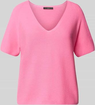 Oui Strickshirt mit abgerundetem V-Ausschnitt in Rosa, Gr&ouml;&szlig;e 34