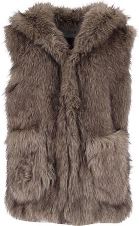 Eleh Grey Hooded Plush Faux Fur Gilet