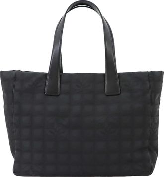 Chanel Black Jacquard Leather Handbag Tote Bag (Pre-Owned)