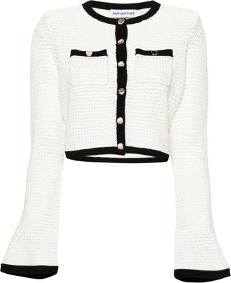 Self Portrait White Crochet cropped cardigan