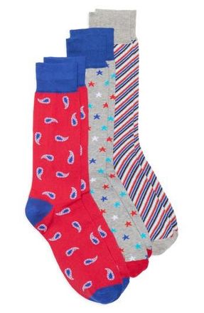 Lorenzo Uomo Assorted 3-Pack Crew Socks in Grey at Nordstrom Rack