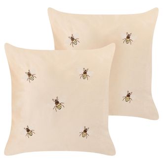 Beliani Beliani - Conjunto De 2 Cojines Beige Amarillo Marr&oacute;n Blanco 45 X 45 Cm Abejas Talinum