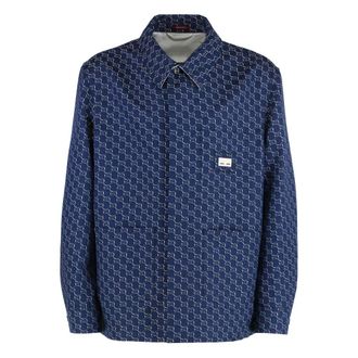 Gucci Light Jackets, male, Blue, Size: M Cotton overshirt