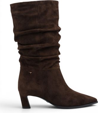 Tamaris Womens Mocca Brown Suede Mid-Calf Heeled Long Boots - 25308-47