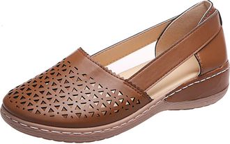 Generic Womens Closed Toe Wedge Sandals Casual Slip-on Leather Loafers Moccasins Beach Outdoor Walking Slippers Ballet Ladies Hollow Out Slingback Shoes Wide 