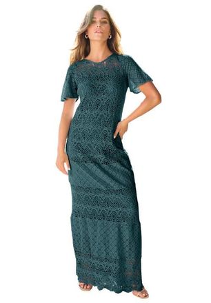Roaman's Crochet Lace Maxi Dress in Mystic Pine at Nordstrom, Size 28